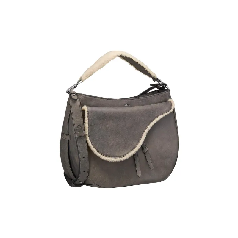 DIOR Saddle Shearling One Shoulder Handbags Men's Dark Gray-2