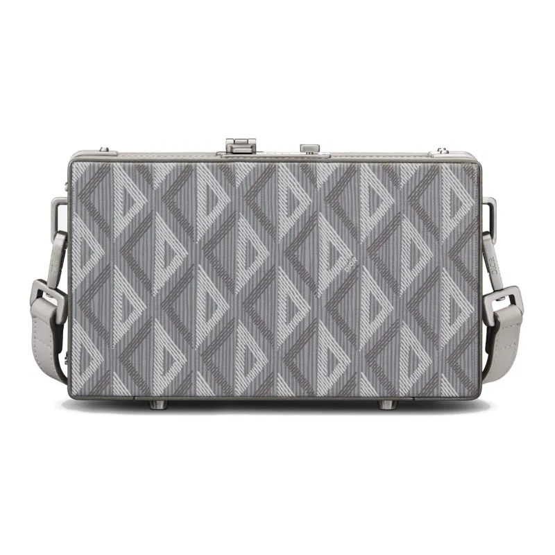 DIOR Lock Smooth Cow Leather With Canvas Messenger Bag Shoulder Bag Crossbody Bag Mini Men's Dio Gray-3