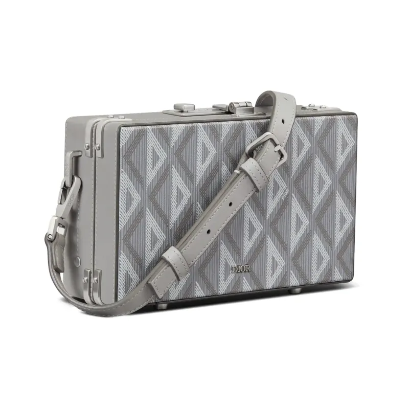 DIOR Lock Smooth Cow Leather With Canvas Messenger Bag Shoulder Bag Crossbody Bag Mini Men's Dio Gray-2