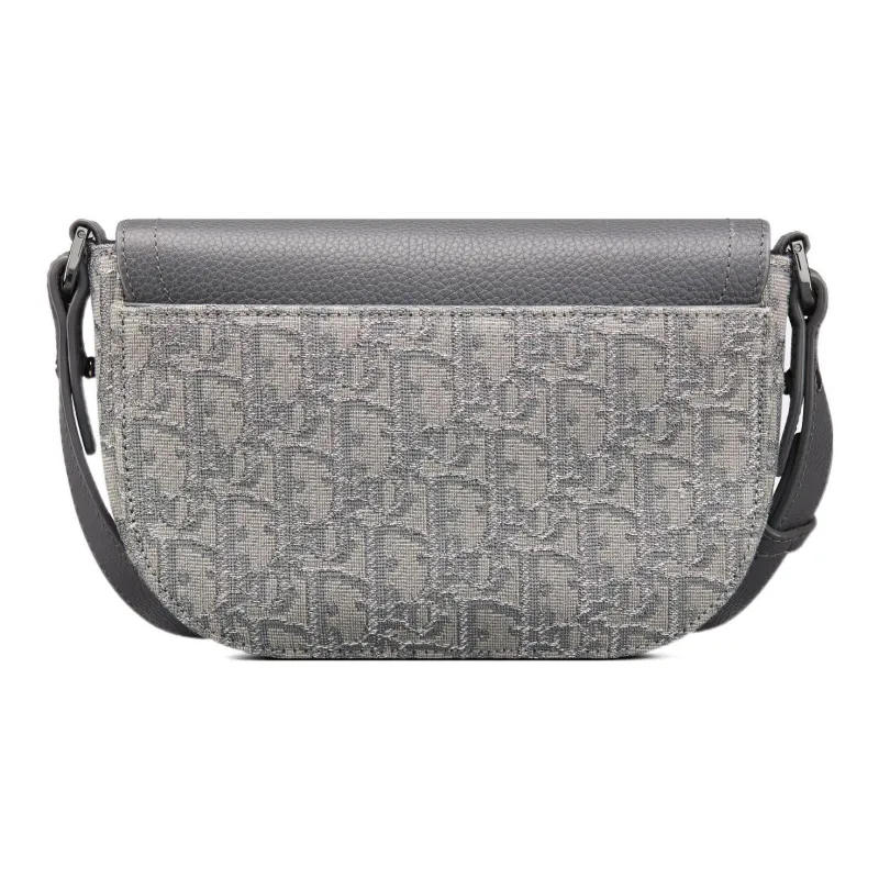 DIOR Jacquard Fabric Patchwork Cow Leather Saddle Bags One Shoulder Crossbody Clutches Regular Men's Dark Gray-2