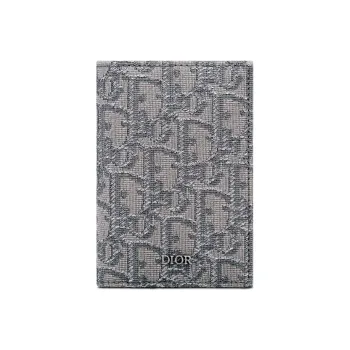 DIOR Oblique Embroidery Fabric Card Holder Men's Metal Gray