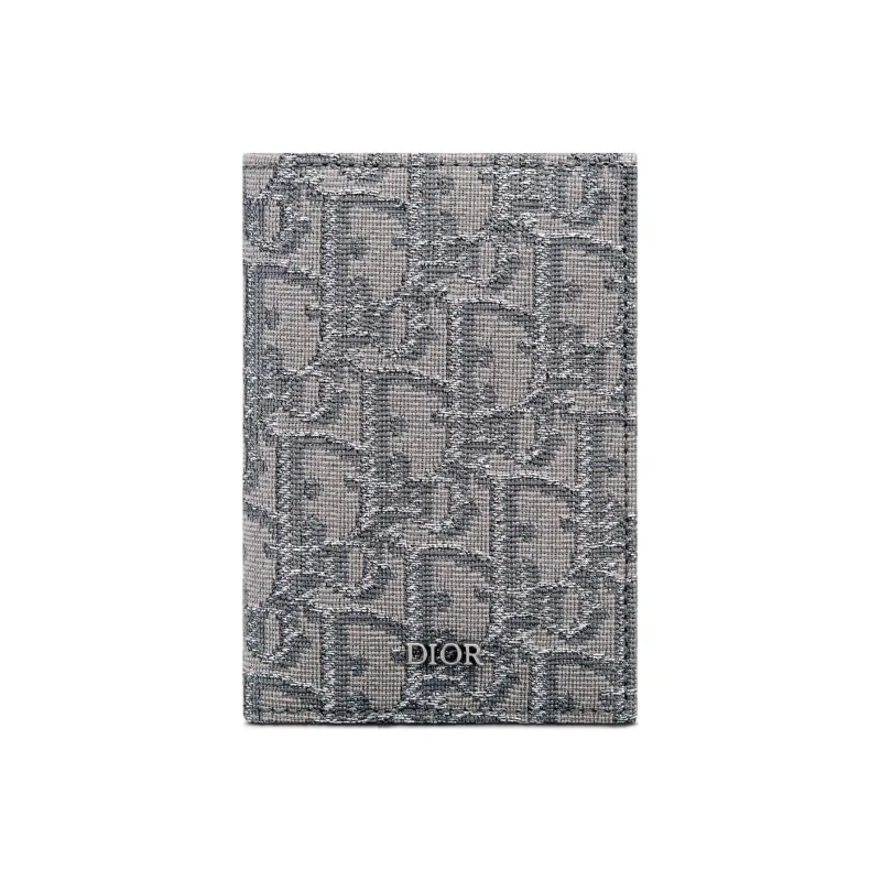 DIOR Oblique Embroidery Fabric Card Holder Men's Metal Gray-0