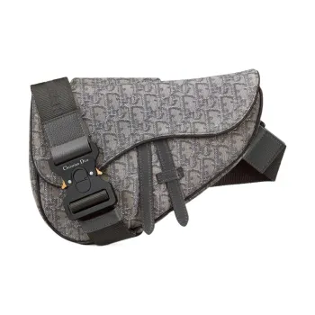DIOR OBLIQUESaddle Fabric Saddle Bag Shoulder Bag Crossbody Bag Men's Metal Gray
