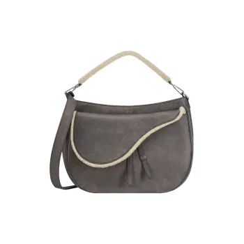 DIOR Saddle Shearling One Shoulder Handbags Men's Dark Gray