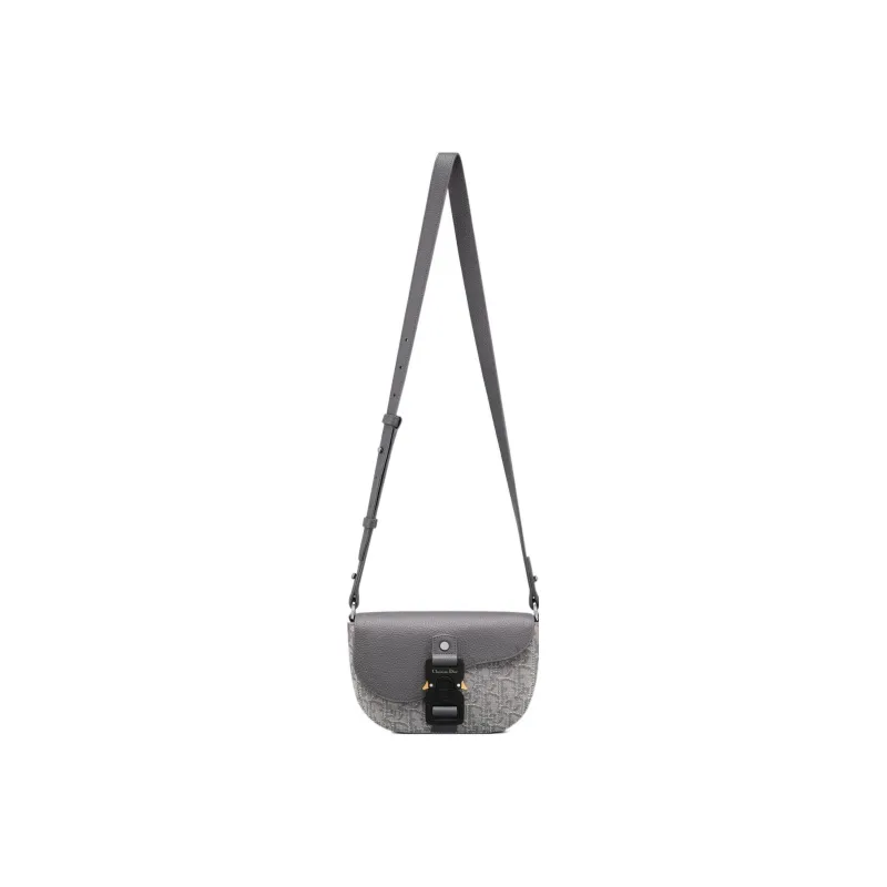 DIOR Jacquard Fabric Patchwork Cow Leather Saddle Bags One Shoulder Crossbody Clutches Regular Men's Dark Gray-4