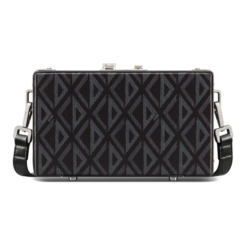 DIOR Lock Canvas Cow Leather Patchwork Messenger Bag Shoulder Bag Crossbody Bag Mini Men's Black-3