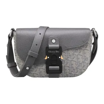 DIOR Jacquard Fabric Patchwork Cow Leather Saddle Bags One Shoulder Crossbody Clutches Regular Men's Dark Gray