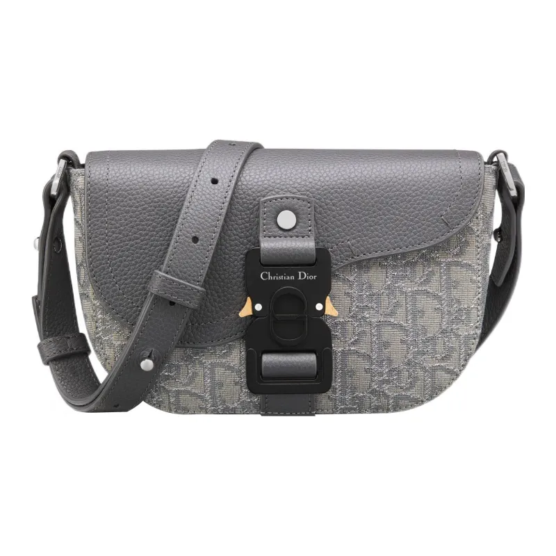 DIOR Jacquard Fabric Patchwork Cow Leather Saddle Bags One Shoulder Crossbody Clutches Regular Men's Dark Gray-0