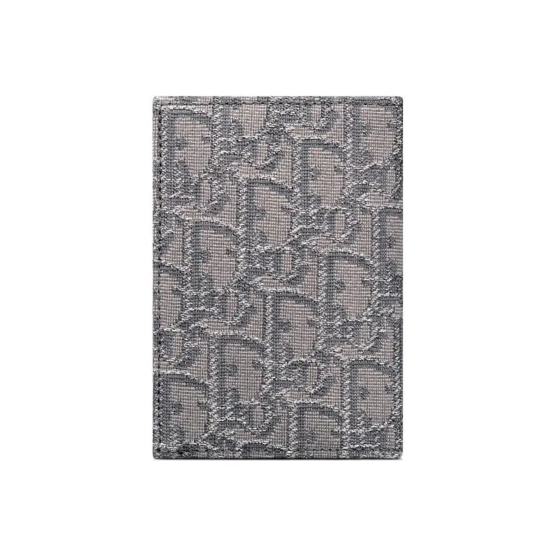 DIOR Oblique Embroidery Fabric Card Holder Men's Metal Gray-2