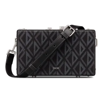 DIOR Lock Canvas Cow Leather Patchwork Messenger Bag Shoulder Bag Crossbody Bag Mini Men's Black