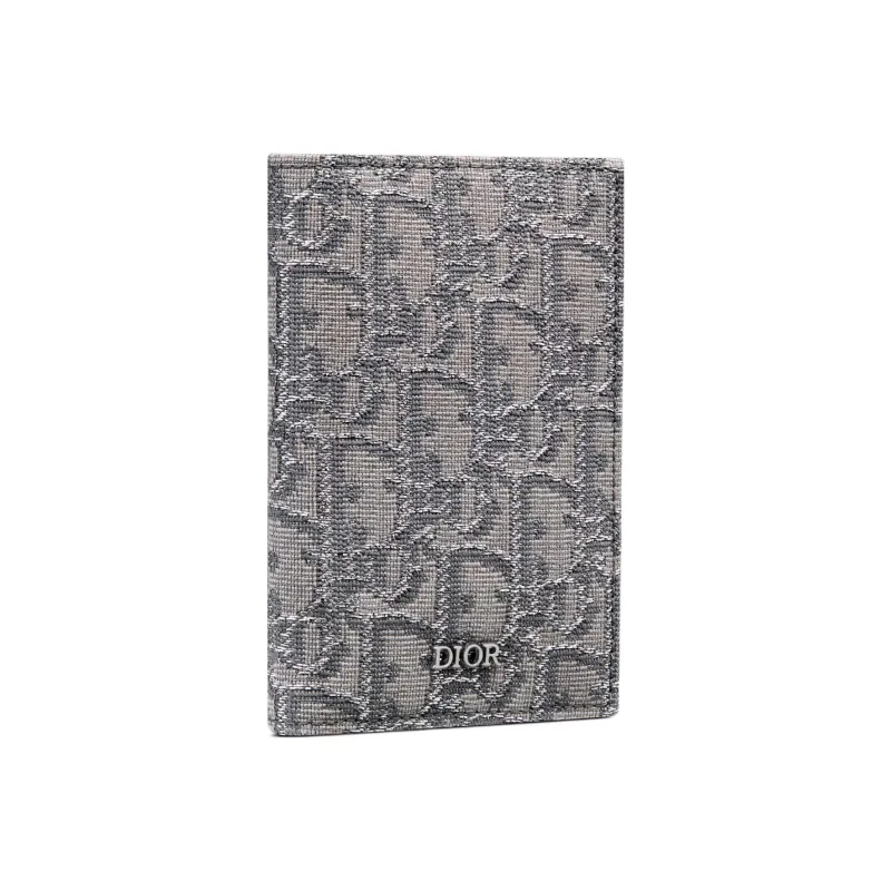 DIOR Oblique Embroidery Fabric Card Holder Men's Metal Gray-1