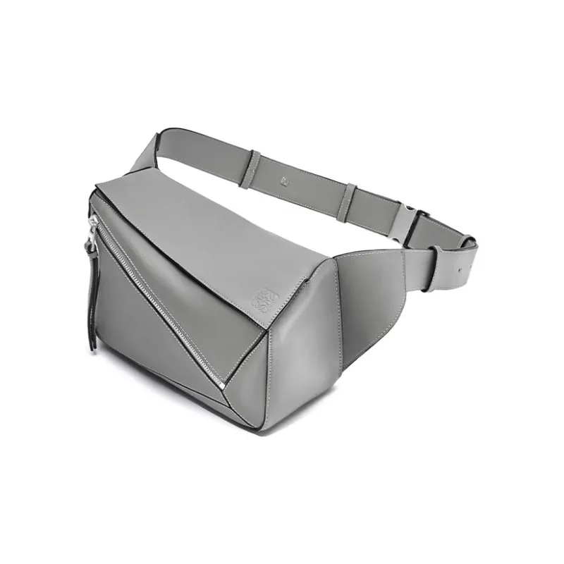 LOEWE Puzzle Smooth Cow Leather Sling Bag, Fanny Pack Small Size Women's Asphalt Gray-2