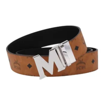 MCM Claus M Reversible Belt Visetos Silver Cobalt tone 1.75W 51In/130Cm