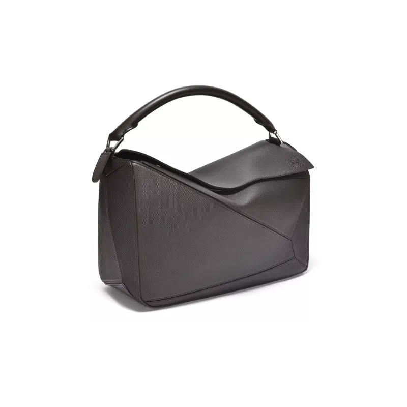 LOEWE Puzzle Textured Cow Leather Portable Crossbody Bag Shoulder Bag Large Size Men's Black-2