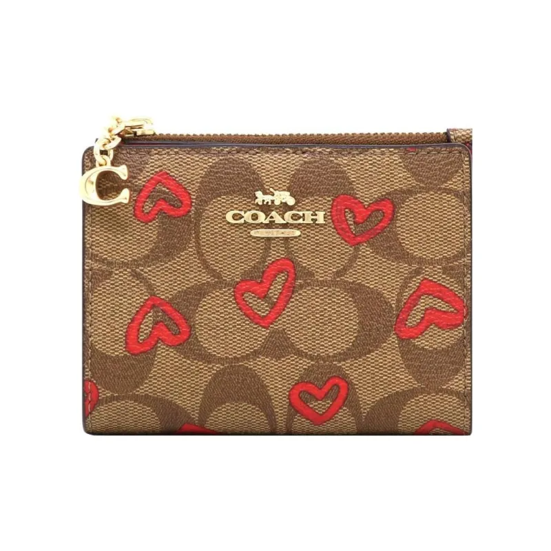 COACH Card Case Canvas Card Holders Coin Purses Wallets Small Size Women's Khaki-0