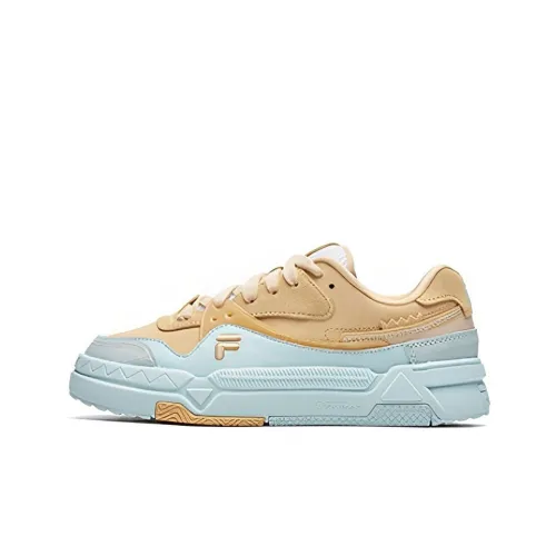 FILA FUSION Bank Series Skateboard Shoes Women's Low-Top Sheepskin Yellow/Starlight Blue