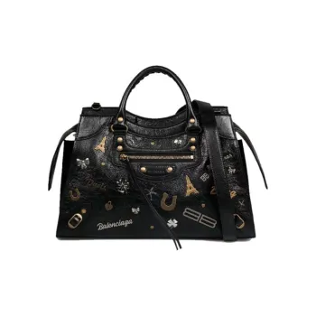 Balenciaga Neo Classic City Tote Bag Medium Allover Details Black/Gold/White