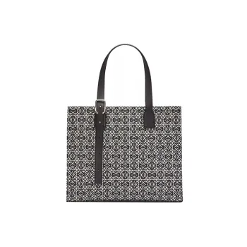 LOEWE Anagram Fabric Cow Leather Patchwork Tote Bag Shopping Bag Handbag Men's Marine Blue/Black