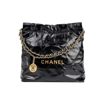 CHANEL 22K Fall And Winter 22Bag Waxed Leather Tote Bag, Shopping Bag, Handbag, Shoulder Bag Women's Black
