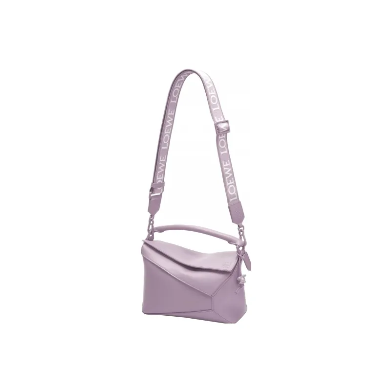 LOEWE Puzzle Satin Cow Leather Shoulder Bag Crossbody Bag Handbag Small Size Women's Light Eggplant Purple Glaze-4