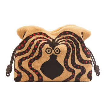LOEWE Flamenco Shearling One Shoulder Portable Clutch Extra Large Women's Brown/Chocolate