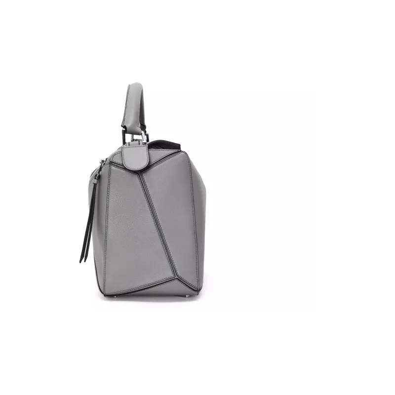 LOEWE Puzzle Cow Leather Portable Crossbody Bag Shoulder Bag Large Size Men's Asphalt Gray-3
