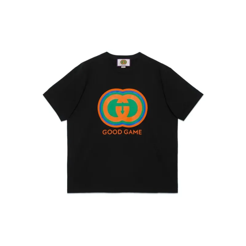 GUCCI Letter Print Loose Fit Crew Neck Short Sleeved T Shirt T Shirt Unisex Black-0