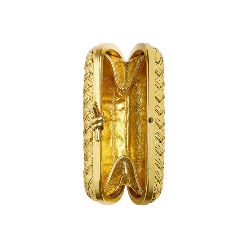 Bottega Veneta Knot Minaudiere Pressed Intreccio Gold-3