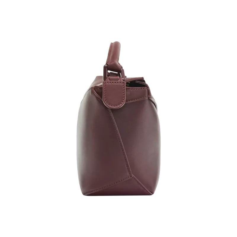 LOEWE Puzzle Satin Cow Leather Shoulder Bag Crossbody Bag Handbag Small Size Women's Burgundy-2