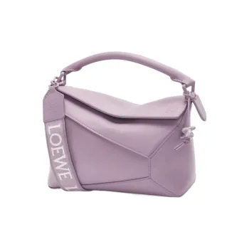 LOEWE Puzzle Satin Cow Leather Shoulder Bag Crossbody Bag Handbag Small Size Women's Light Eggplant Purple Glaze