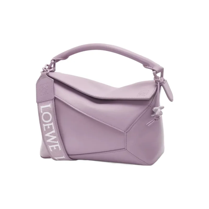 LOEWE Puzzle Satin Cow Leather Shoulder Bag Crossbody Bag Handbag Small Size Women's Light Eggplant Purple Glaze-0