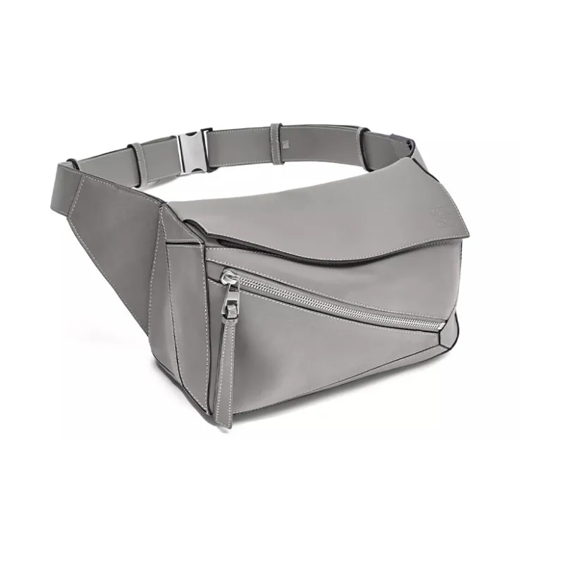 LOEWE Puzzle Smooth Cow Leather Sling Bag, Fanny Pack Small Size Women's Asphalt Gray-1