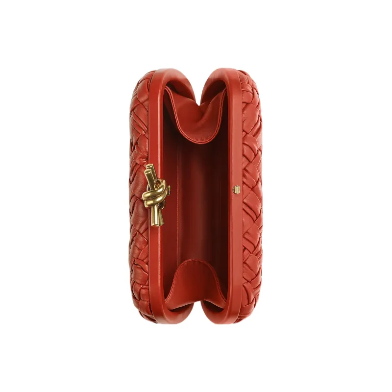 Bottega Veneta KNOT Cow Leather Evening Clutch Bag Women's Orange Red-4
