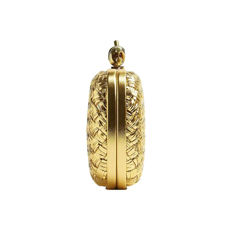 Bottega Veneta Knot Minaudiere Pressed Intreccio Gold-1