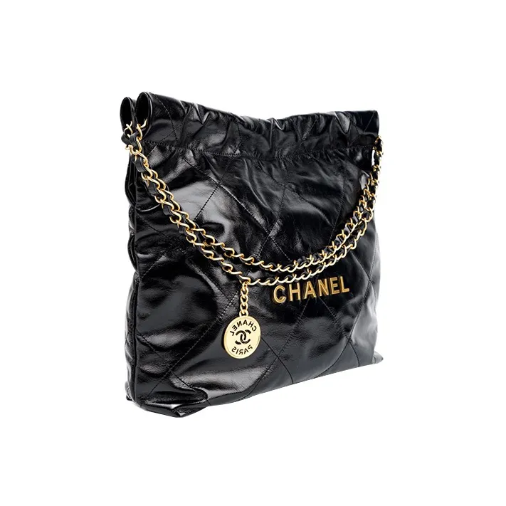 CHANEL 22K Fall And Winter 22Bag Waxed Leather Tote Bag, Shopping Bag, Handbag, Shoulder Bag Women's Black-1