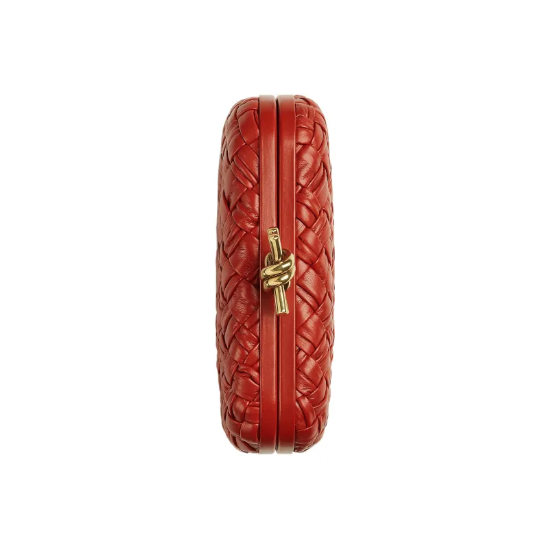 Bottega Veneta KNOT Cow Leather Evening Clutch Bag Women's Orange Red-3