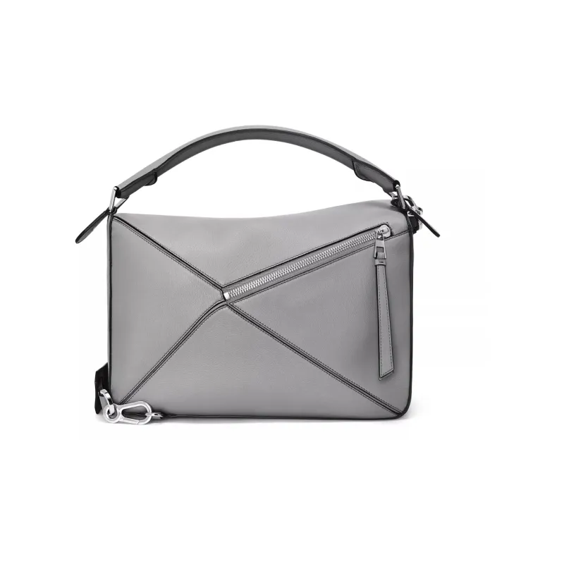 LOEWE Puzzle Cow Leather Portable Crossbody Bag Shoulder Bag Large Size Men's Asphalt Gray-4