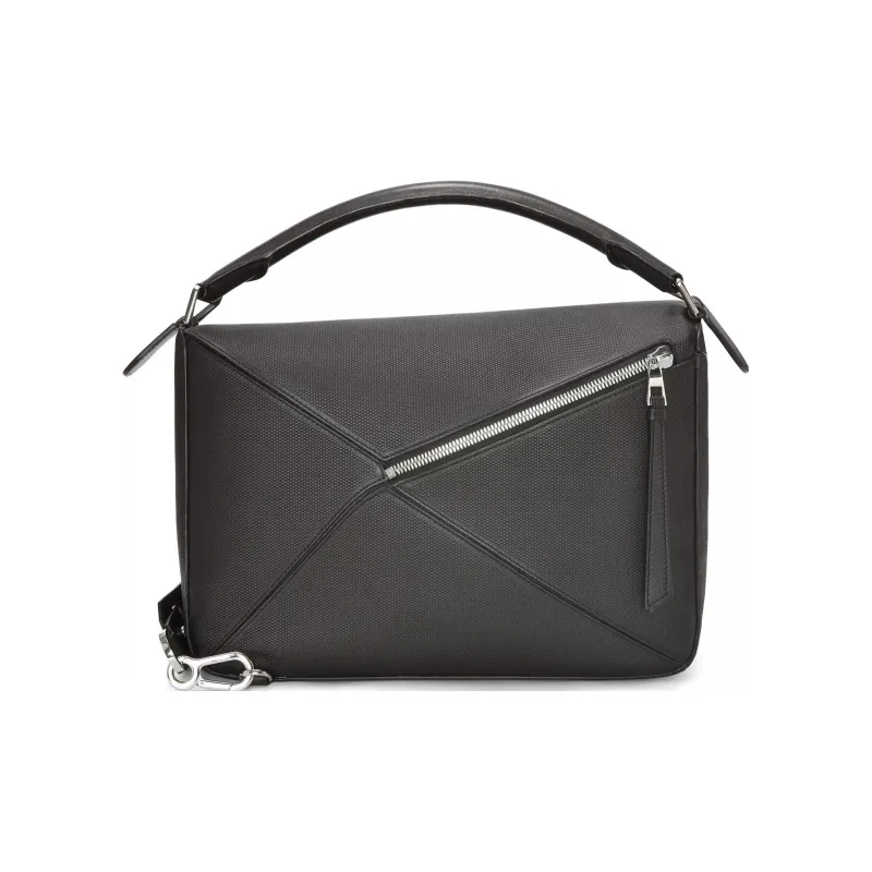 LOEWE Puzzle Textured Cow Leather Portable Crossbody Bag Shoulder Bag Large Size Men's Black-4