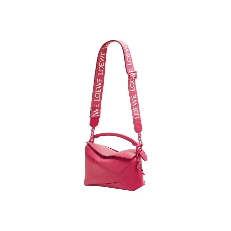 LOEWE Puzzle Edge Bag In Satin Calfskin Small Ruby Red Glaze-4