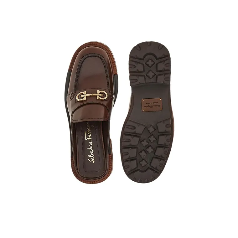 FERRAGAMO Rubber Sole Closed Toe Slippers Women's Brown-4
