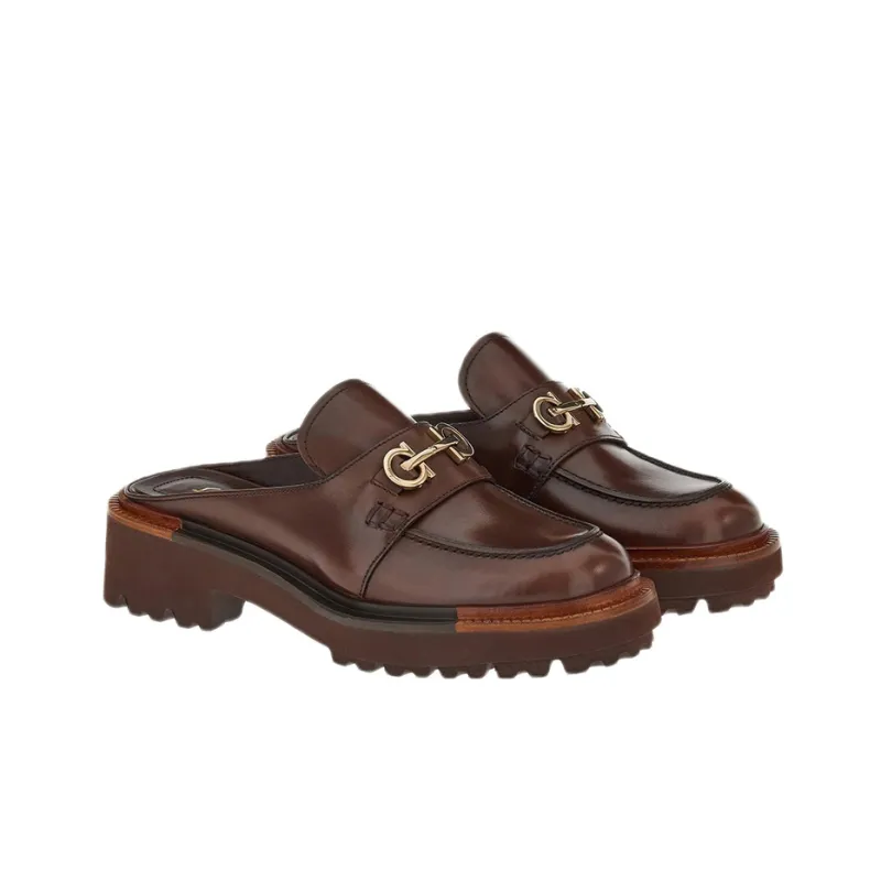 FERRAGAMO Rubber Sole Closed Toe Slippers Women's Brown-1