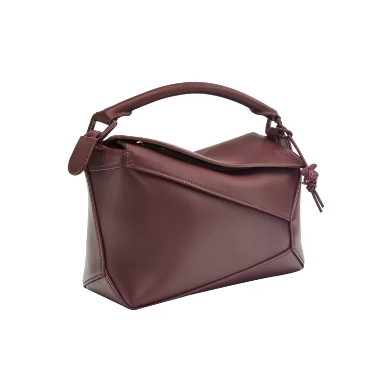 LOEWE Puzzle Satin Cow Leather Shoulder Bag Crossbody Bag Handbag Small Size Women's Burgundy-1