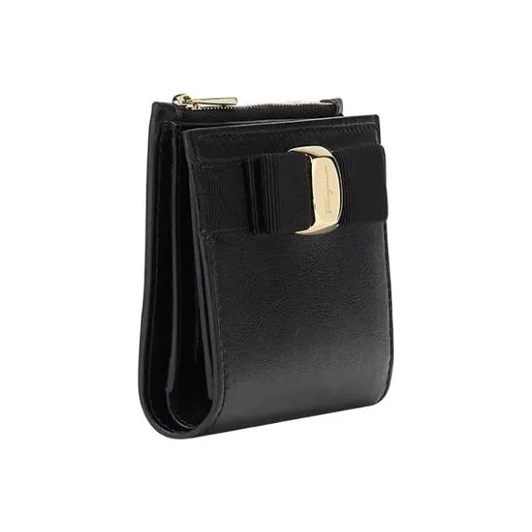 FERRAGAMO Cow Leather Wallet Women's Black-1