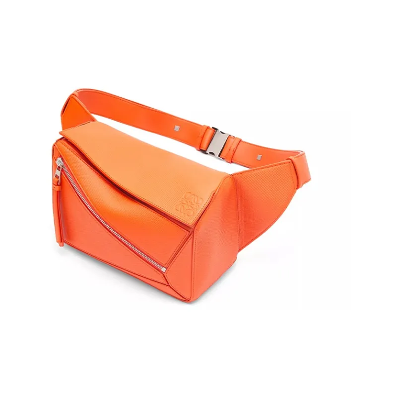 LOEWE Puzzle Cow Leather Fanny Pack Small Size Men's Orange-2