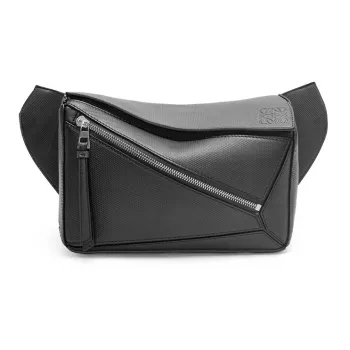 LOEWE Puzzle Diamond Textured Cow Leather Fanny Pack Small Size Men's Black