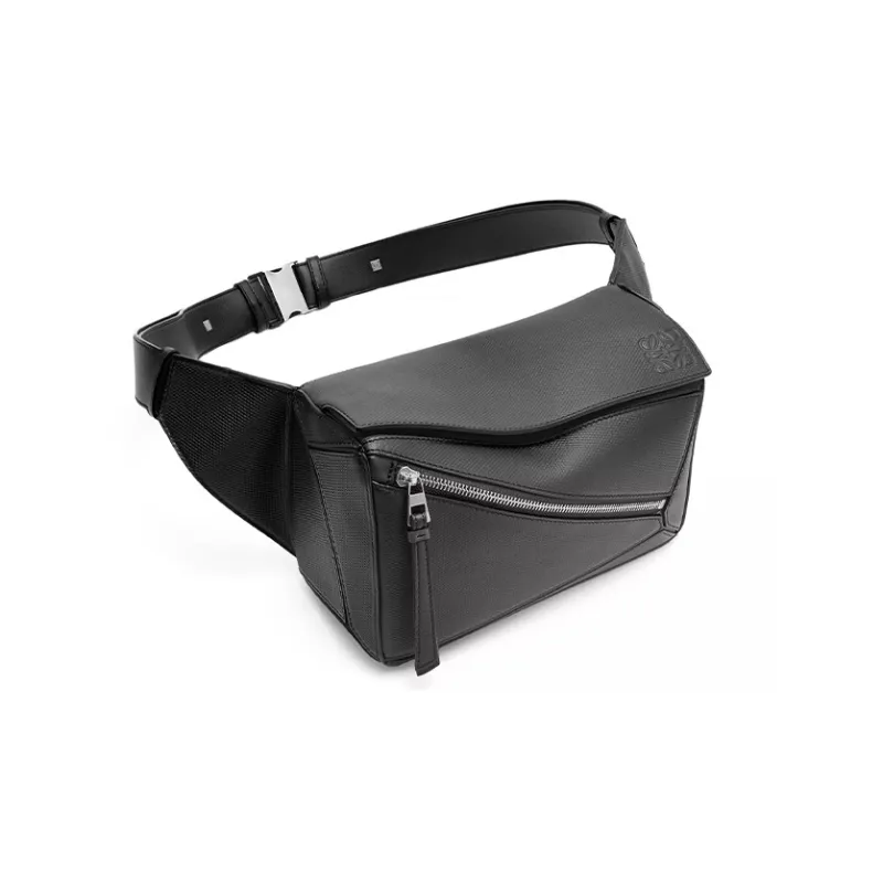 LOEWE Puzzle Diamond Textured Cow Leather Fanny Pack Small Size Men's Black-1