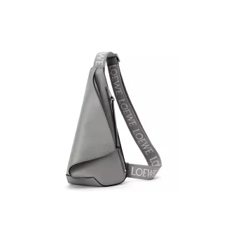 LOEWE Anton Sling Soft Smooth Cow Leather With Jacquard Fabric One Shoulder Crossbody Bag, Sling Bag Men's Asphalt Gray