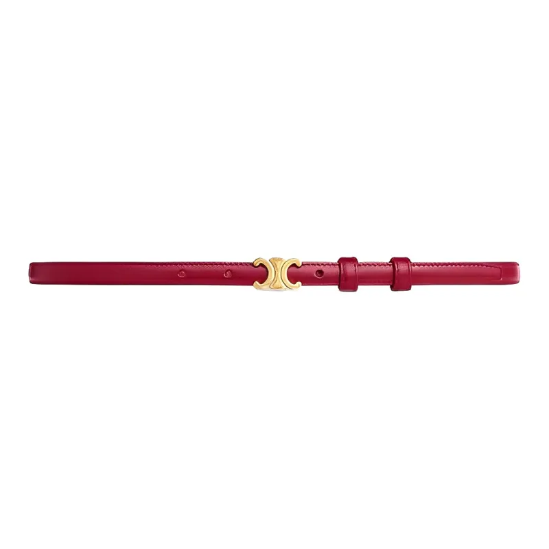 CELINE Fashion Casual Minimalist Style Smooth Buckle Leather Belts Women's Red-1