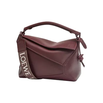 LOEWE Puzzle Satin Cow Leather Shoulder Bag Crossbody Bag Handbag Small Size Women's Burgundy