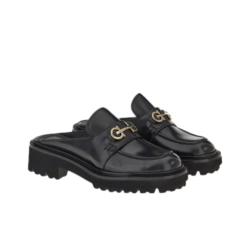 FERRAGAMO Gancini Closed Toe Slippers Women's Black-1